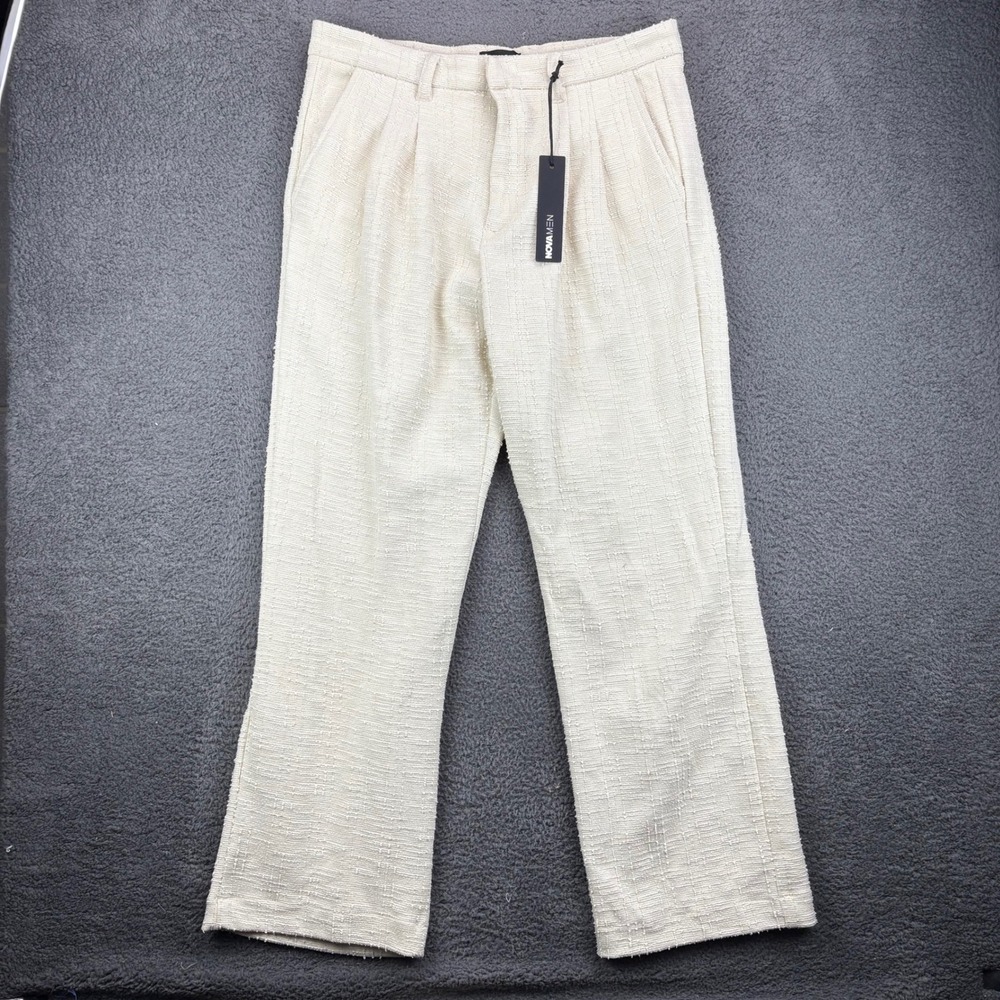 NOVA MEN Textured Pleated Loose Fit Dress Pants Cream Size 34‎